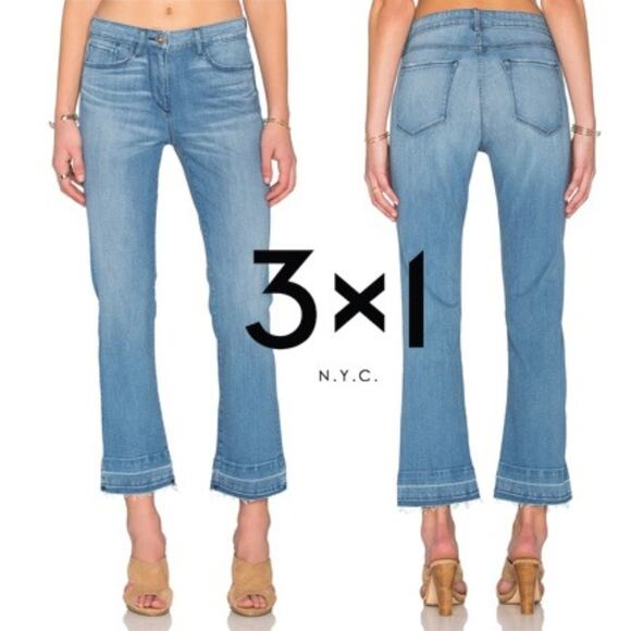 3X1 NYC Cropped Jeans Women 26 Baby Boot Fray Hem Distressed Light Blue Denim - Picture 5 of 10